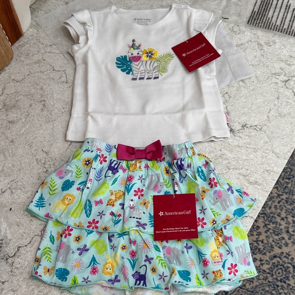 American Girl White Tee and Colorful Animal Skort Girls Kids Size 4 NWT